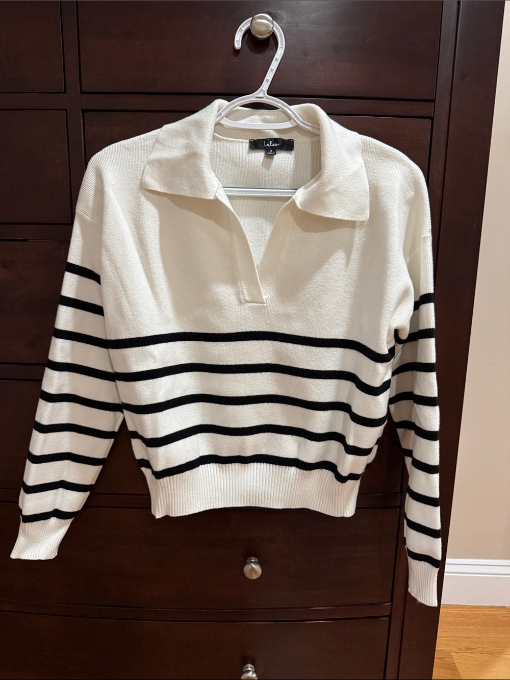 Lulu's White and Navy blue Striped Collared Pullover Sweater
